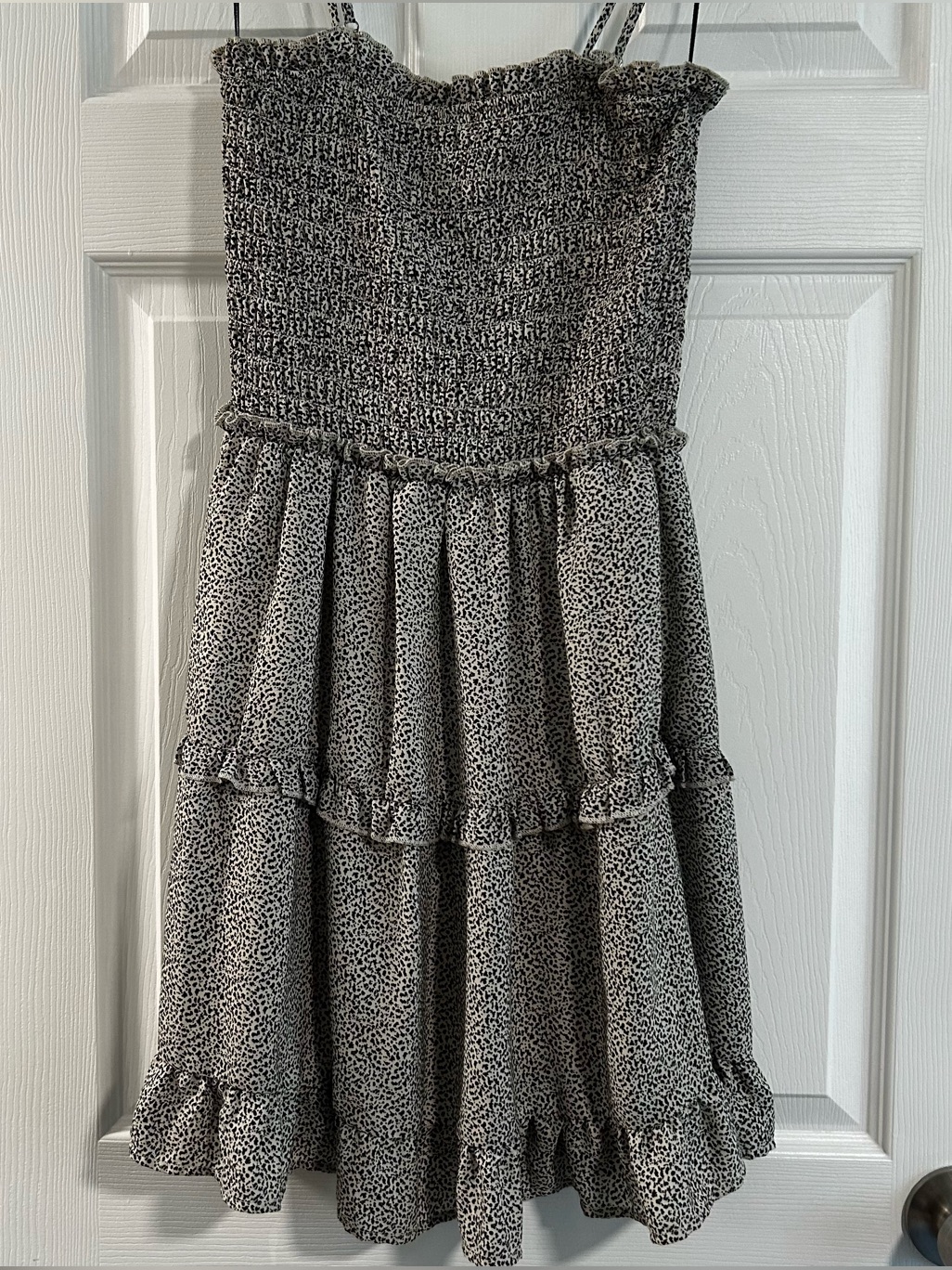 Sienna Sky Smocked Tiered Mini Sundress In Black And Beige